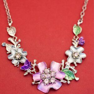 20 inch, Vintage Art Nouveau Elven Abstract Floral Rhinestone Bib Necklace - F45